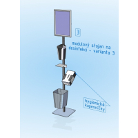Univerzální stojan s bezdotykovým dávkovačem, info tabulkou, zásobníkem a košem