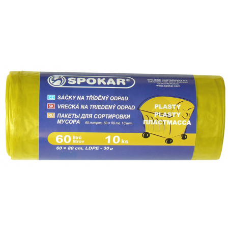 Spokar - Sáčky na tříděný odpad 60L - 10 ks, žluté - na plasty, 8300250200