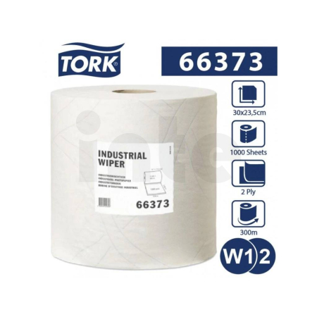Tork, Průmyslové papírové utěrky, 2 vrs, bílá, délka role 300m - 1000 útržků, W1/W2, 2 role, 66373